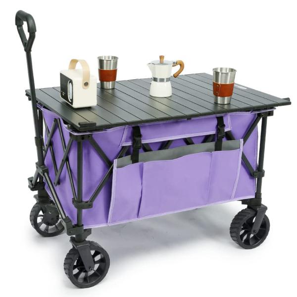 Custom Wholesale Outdoor Push Pull Collapsible Easy To Carry Camping Folding Wagon With Big Wheels
