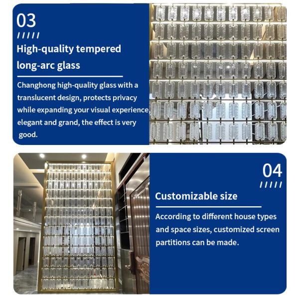 OEM Stainless Steel Screen Partition Crystal Pendant Glass Metal Room Dividers Partitions