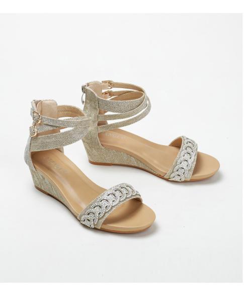 BS172 Fashion Sandals Women'S European And American Rhinestone Cross Strap Back Zipper Wedge Heel Mid-Heel Women'S Shoes