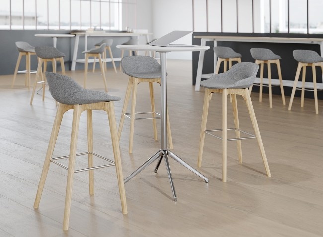 Modern Round Bar Table With Wood Top And Polished Aluminum Base For Bistro Pub