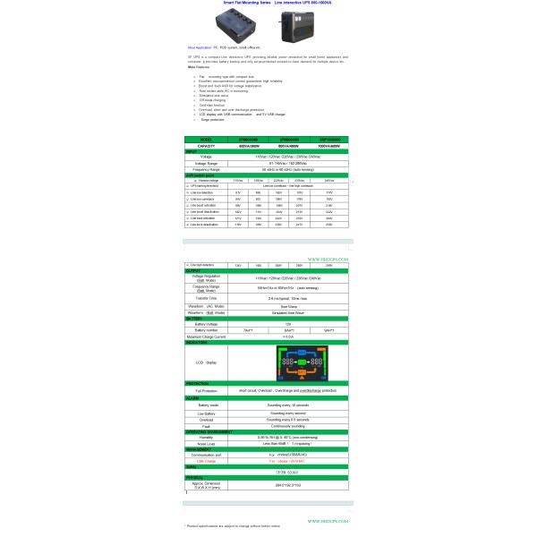 FLAT MOUNT LINE INTERACTIVE UPS 600-1000VA Modified Sine Wave Output
