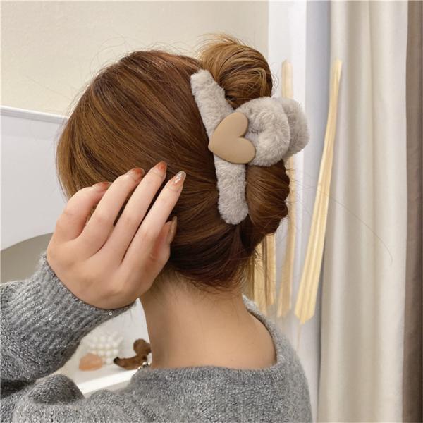 Love heart shape resin wool fluffy hair accessories hair clip back girl's head clip big clip shark clip