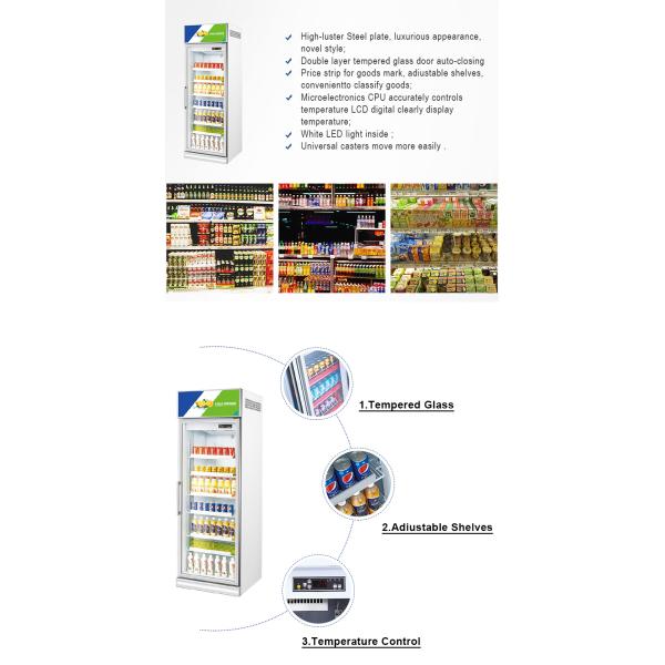 Commercial Upright Drink Glass Door Freezer Fan Cooling Display Beverage Cola Cooler Refrigerator for Supermarket
