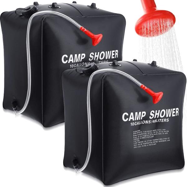 10 Gallons/ 40L Solar Camping Showers with Hot Water Portable Camping Shower Bag Removable Hose Shower Nylon Ropes