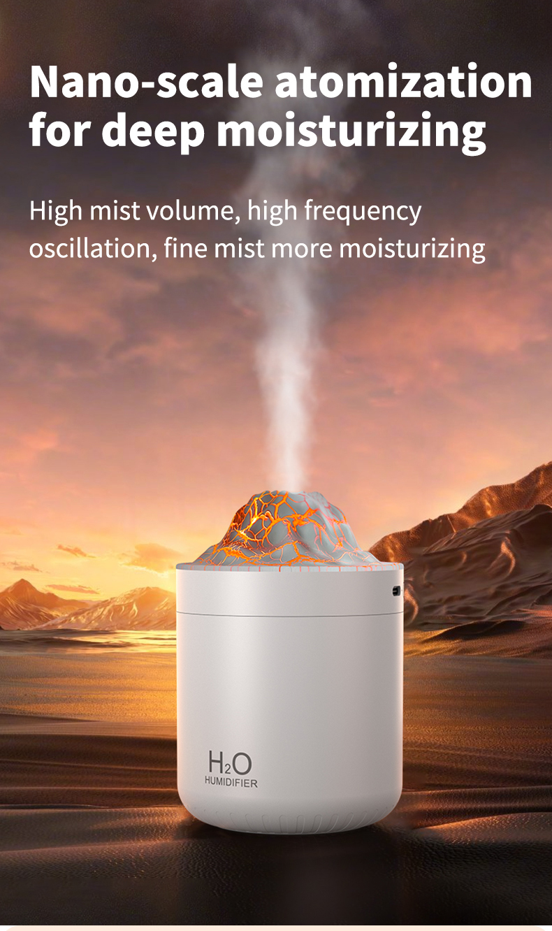 Portable Mini Volcano Humidifier 500ml USB Personal Desktop Ultrasonic Travel Tabletop Warm Cool Mist Personal Air Humidifier