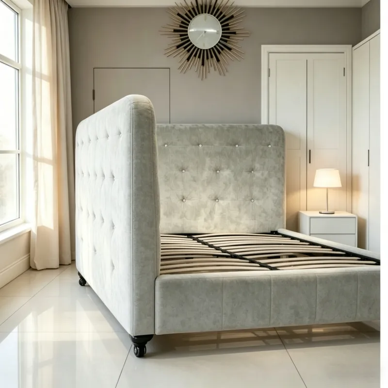 Luxury Velvet Upholstered Bed Frame Stylish Tufted Headboard for Home Bedroom Decor