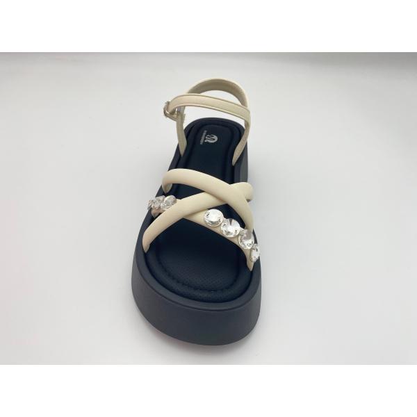 Women white bottomed sandals with rhinestone with pure color and genuine leather