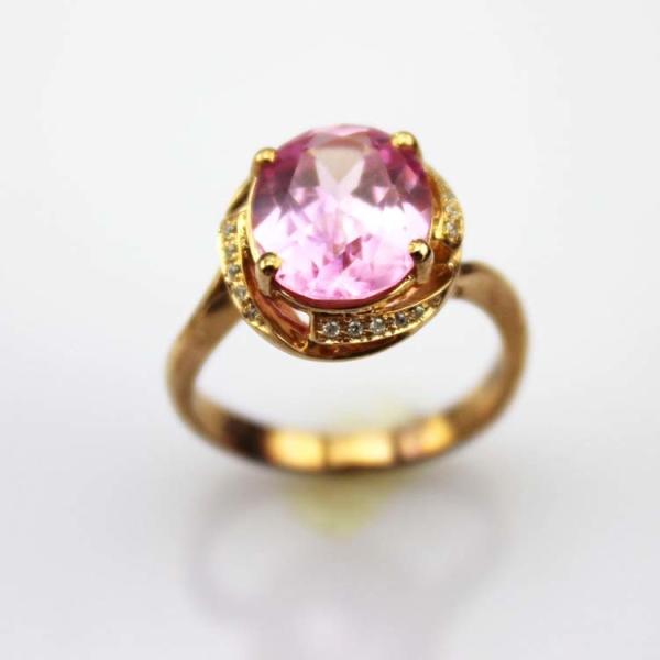 18K Rose Gold Plated Sterling Silver Ring 9mmx11mm Oval Pink Cubic Zircon  (R266)