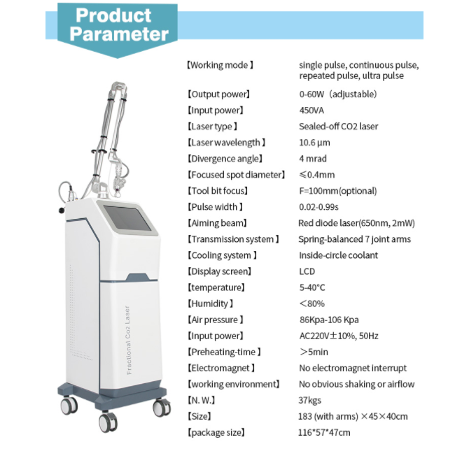 Wrinkle Removal 10600nm Fractional Co2 Laser Machine for Stretchmark Removal