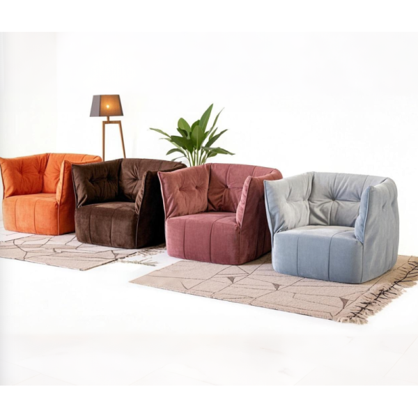 Modern Single Seat Synthetic Fabric Couch Set Square Compressed Sofa Sponge Filling for Apartment Living Room Home Furniture
