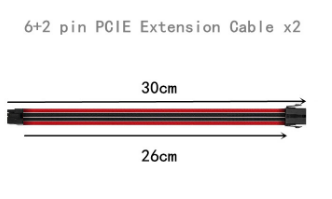 ATX  24pin*1 4+4Pin*1 6+2 Pin*2 6pin*2  Braided Sleeved Power Supply Extension Cable Sets 18AWG length 300mm  Black Red