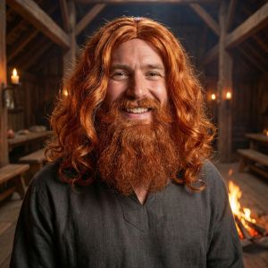 Realistic Red Beard Viking Latex Mask, Full Head Adult Costume Mask for Halloween Cosplay, Medieval Warrior Themed Party, LARP Masquerade & Role Play Events