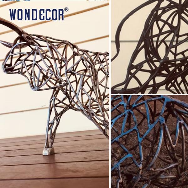 Большое художественное украшение животных на открытом воздухе абстрактная полая скульптура буйвола из нержавеющей стали