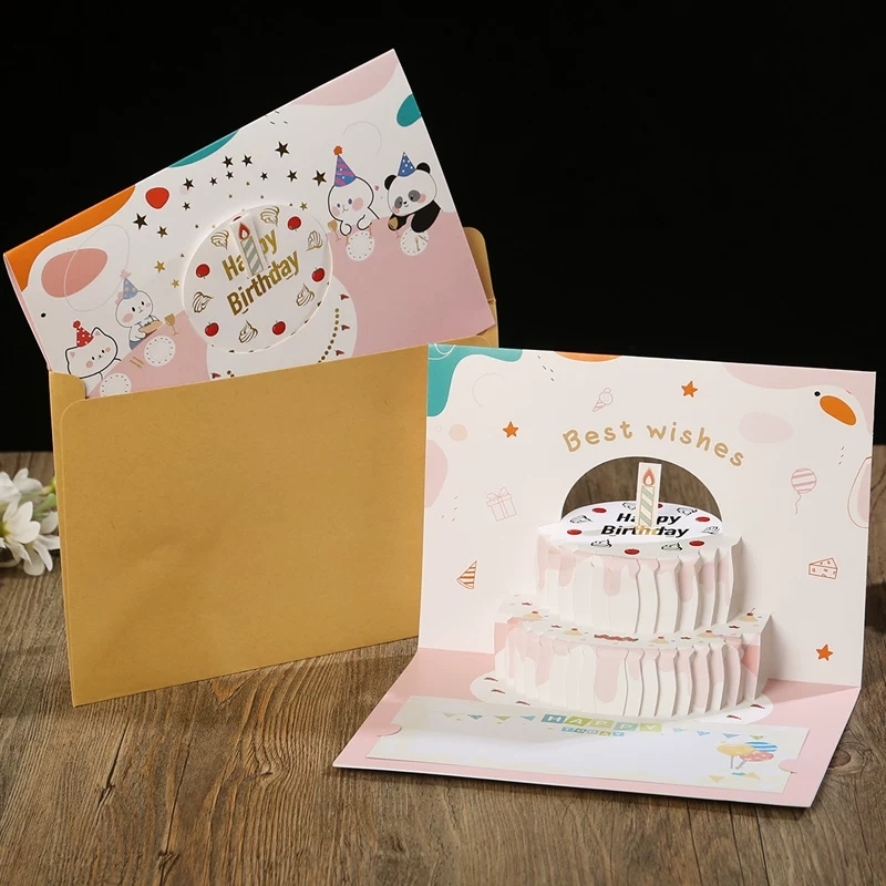 3D Pop Up Birthday Cake Greeting Cards With Matching Envelopes