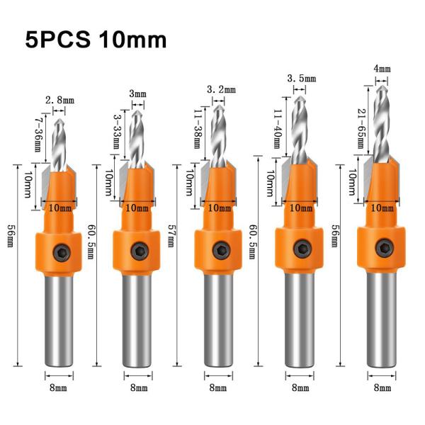 Wholesale 8 Shank Wood Countersink Router Drill Bit Woodworking Expanding Screw Hole Drilling Milling Cutter for Timber Plastic