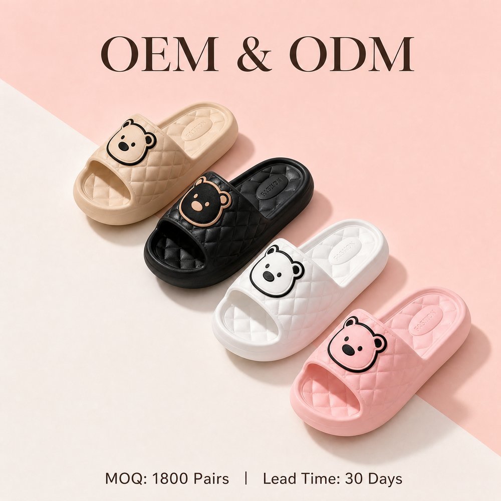 High Rebound Platform EVA Slides with 3D Bear Relief Band | Source Factory Supply