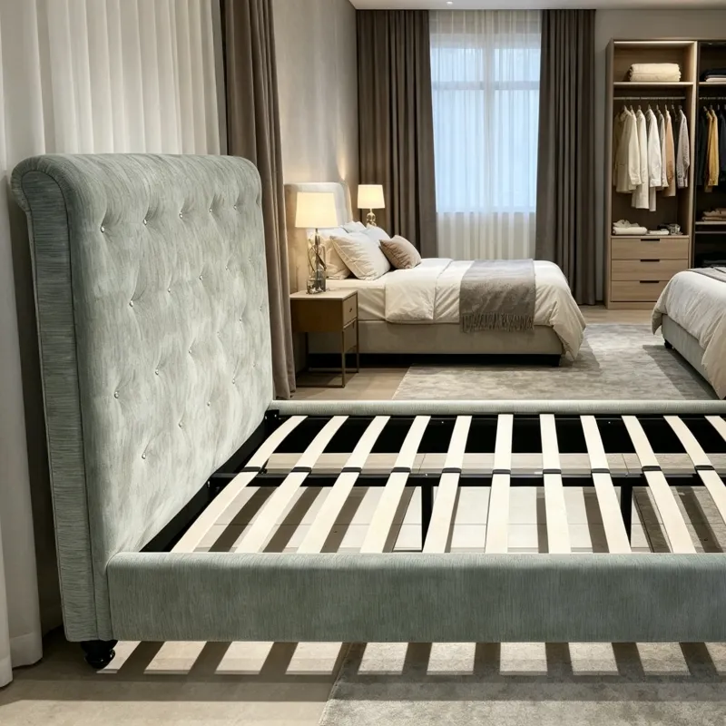 Soft Velvet Upholstered Bed Frame Padded Ergonomic Headboard for Modern Bedroom Use
