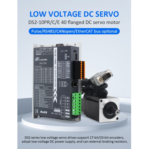 Lichuan DC Servo Motor Drivers Kit DS2-10P/R/C/E Low Voltage 100W 0.32N.m 24/48V 3.7/6.5A 3000RPM IP65