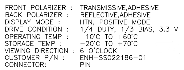 HTN LCD Module with 6 0'clock Viewing Angle and PIN Connector for Wide Temperature Range Applications