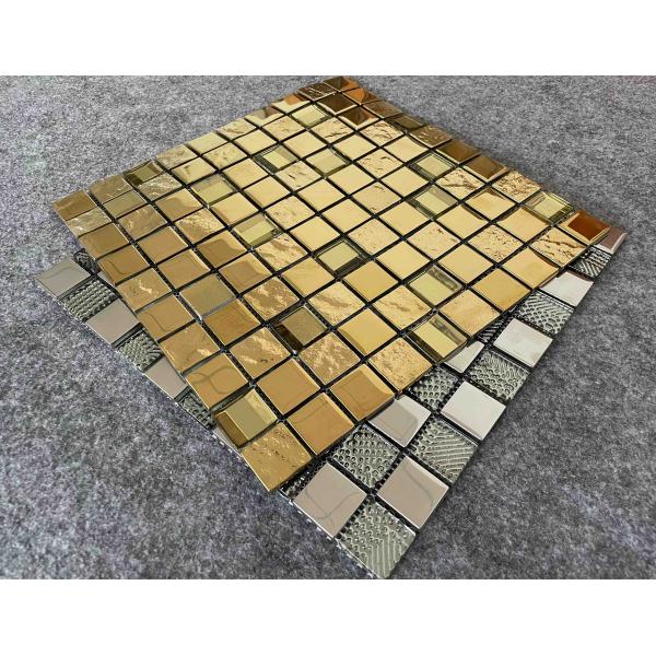 Golden Silver Metal Glazed Glass Mosaic Tiles 300x300mm