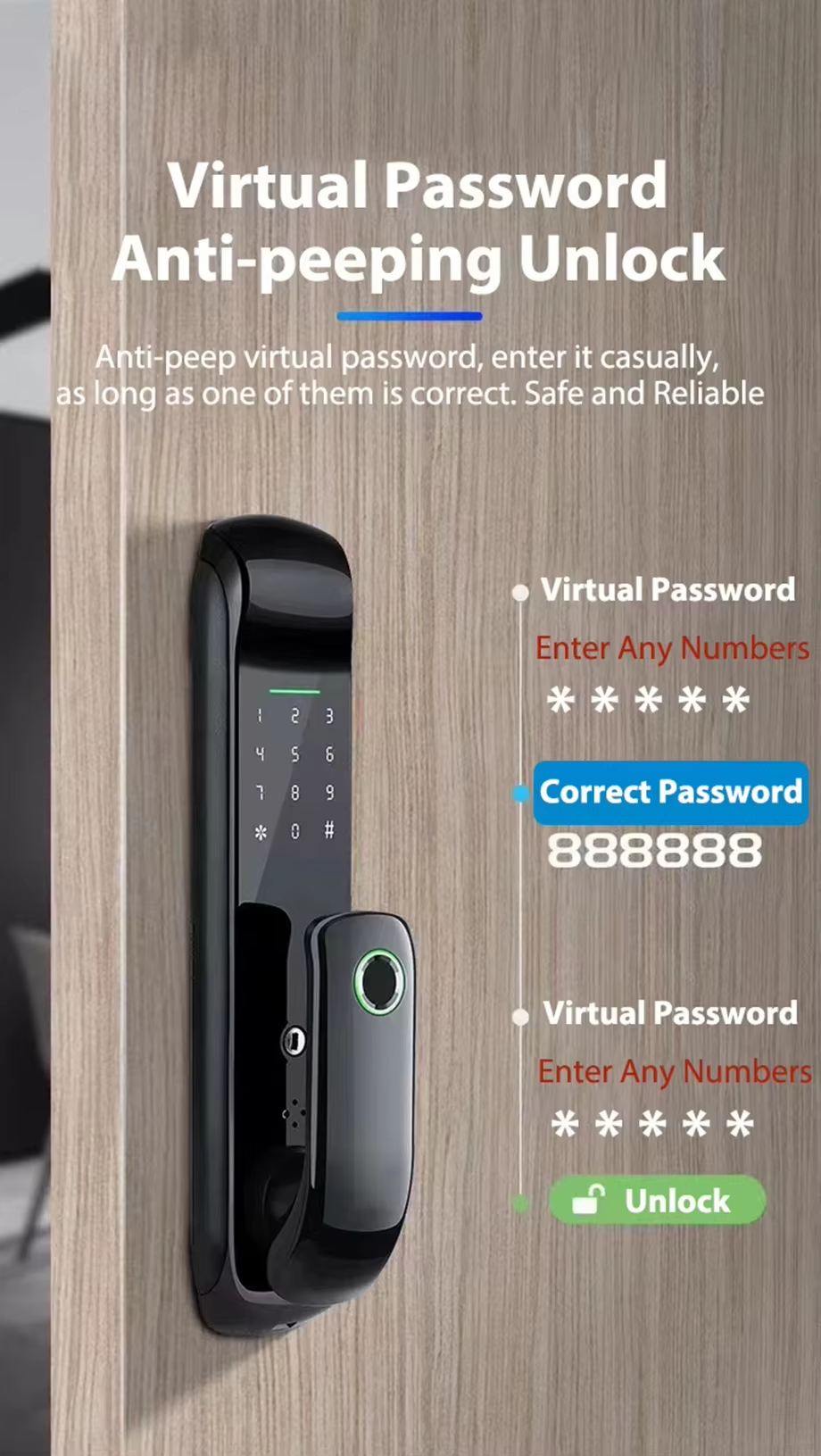 Smart Electronic Lock Fingerprint Durable Eco-Friendly Anti-Theft Design 5050 Body Aluminum Alloy Tuya Compatible Password