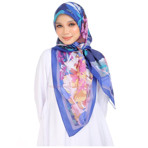 High Quality Trendy Heavyweight Hijaab Tudung Bawal Square Scarf Chiffon Printed Floral Scarf Muslim Hijab