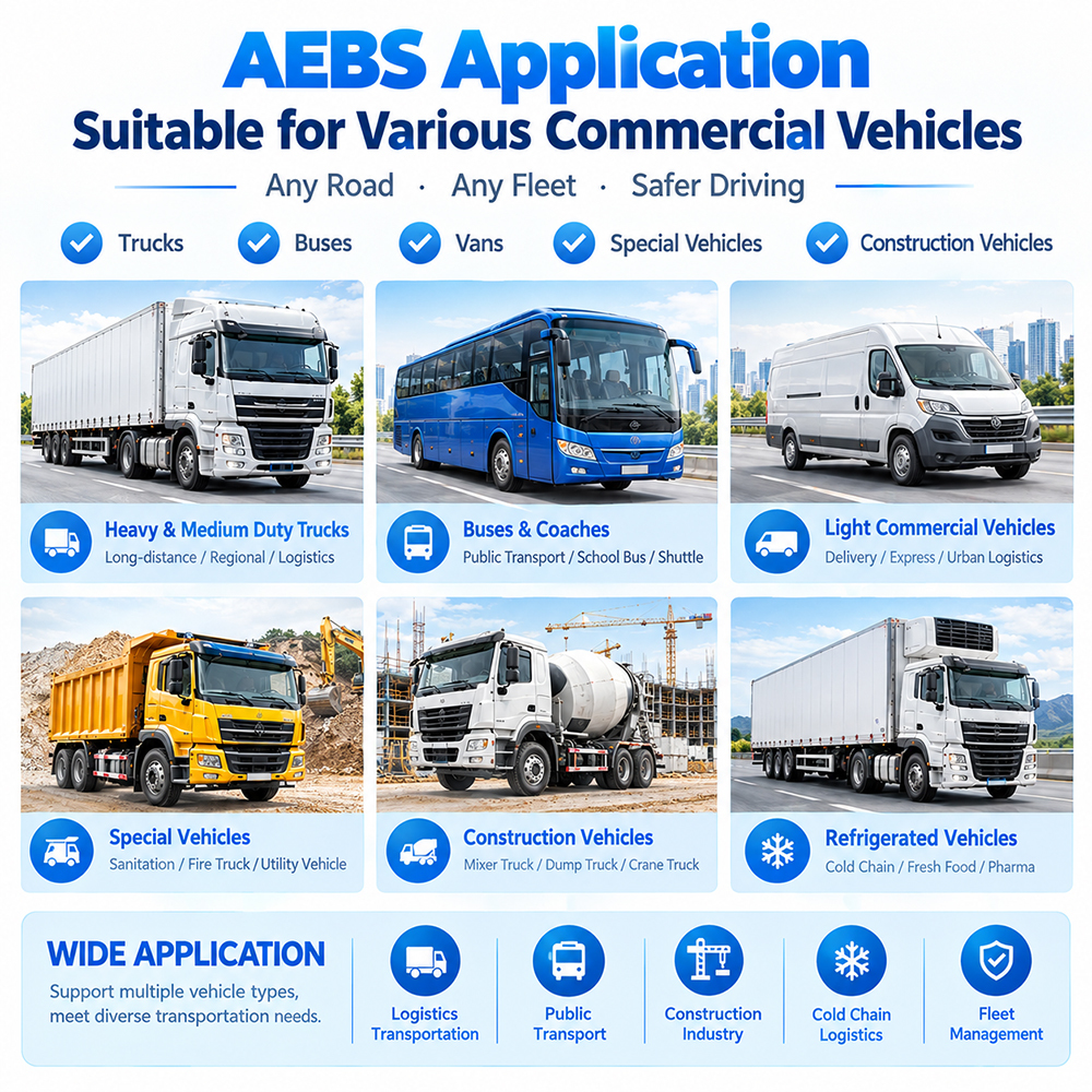 AEBS System with 77GHz Millimeter Wave Radar ADAS + DMS and 4G/5G Connectivity for Fleet Telematics