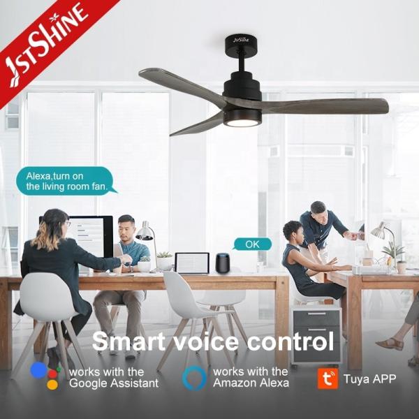Controle remoto inteligente lâmina de madeira ventoinha de teto luz com 6 velocidades e DC motor de cobre