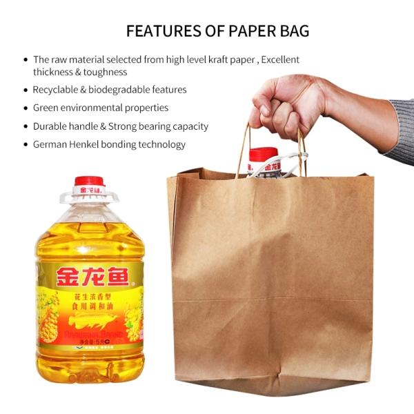 Wholesales Custom Logo Printed Cheap Recycled Take Away Food Packaging Shopping Brown Paper Bag With Twisted/Flat Handle