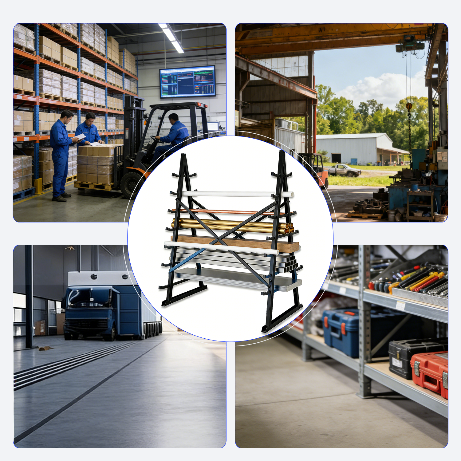 2000LBS X-Shaped Horizontal Storage Rack High Carbon Steel Anti-Rust Coating Plastic End Caps Ground Fix Holes