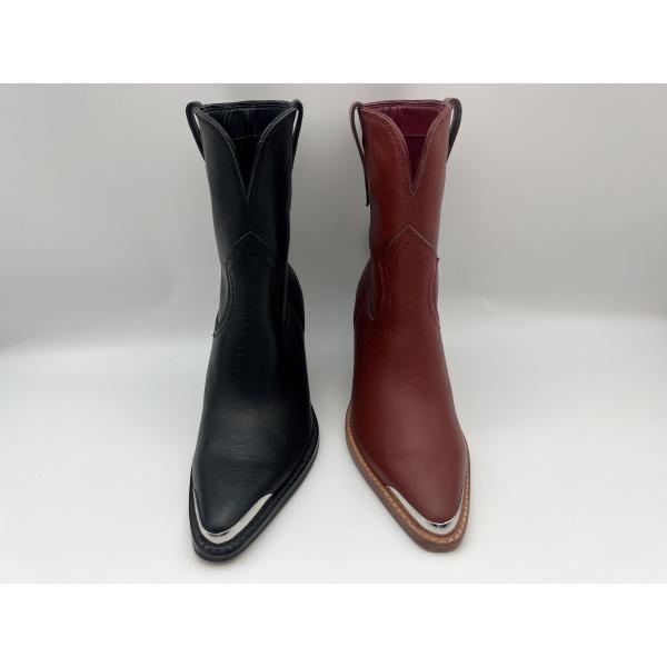 Closed toe metal design Womens Leather Dress Boots,soft nappa genuine leather ankle boots,abs heel with Rubber outsole