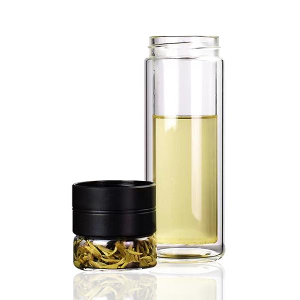 Double Wall Insulated Glass Water Bottle With Lids Fruit Infuser For Your Convenience