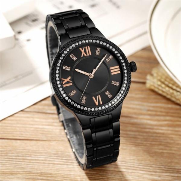 Aolly Case Women Quartz Wrist Watch Diamond Set Steel Belt 20cm Strap