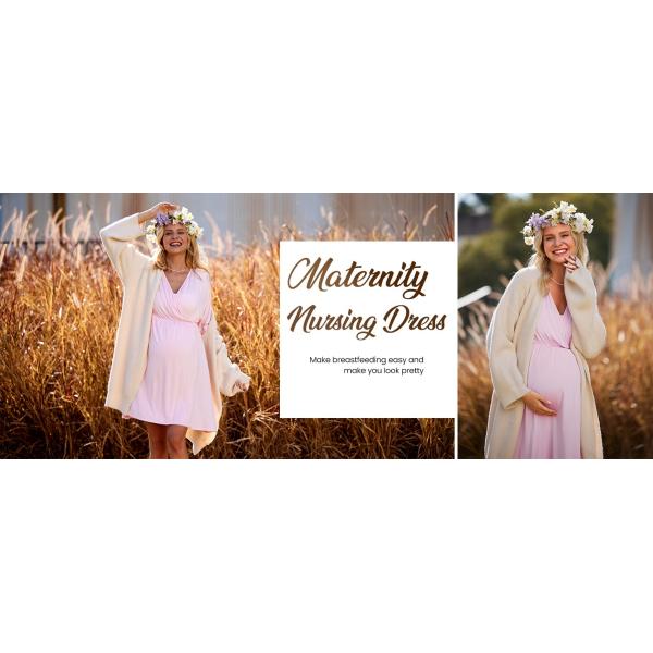 Vestido confortable de maternidad rosa ropa de dormir transpirable para amamantar