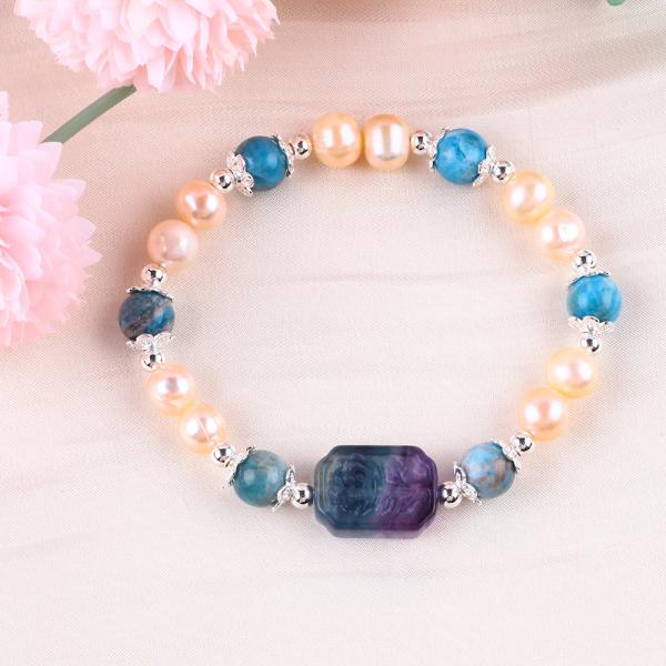 Голубой Апатит Камень Розовый Пресноводная жемчужная браслет OEM ODM