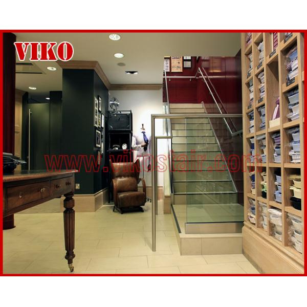 Double Steel Plate Staircase VK55S  Tread beech ,Railing tempered glass, Handrail b eech Stringer,carbon