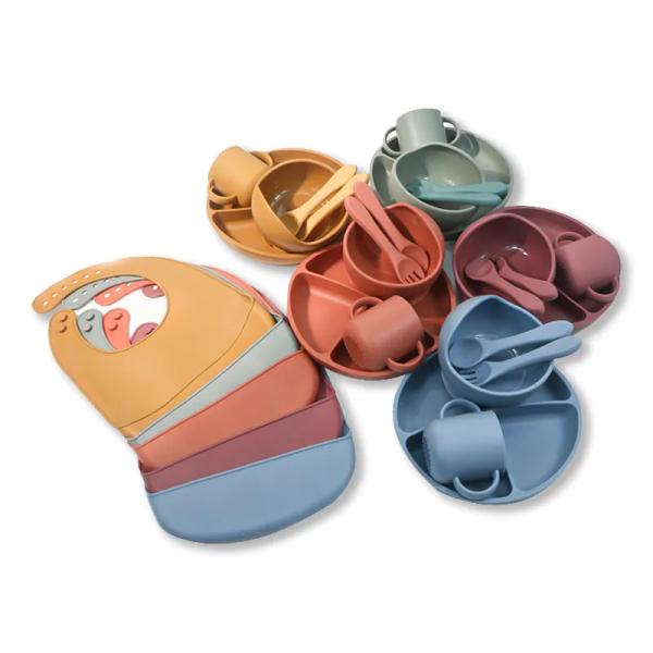 Silicone Food Grade Infant Dinnerware Sets Baby Feeding Set Suction Kids Infant Plates And Bowls