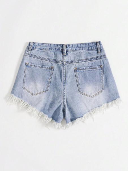Blue-white ripped denim shorts