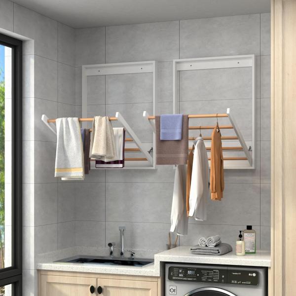 Multifunctional Foldable Wooden Clothing Dryer Racks Wall Mounted Clothes Drying Rack