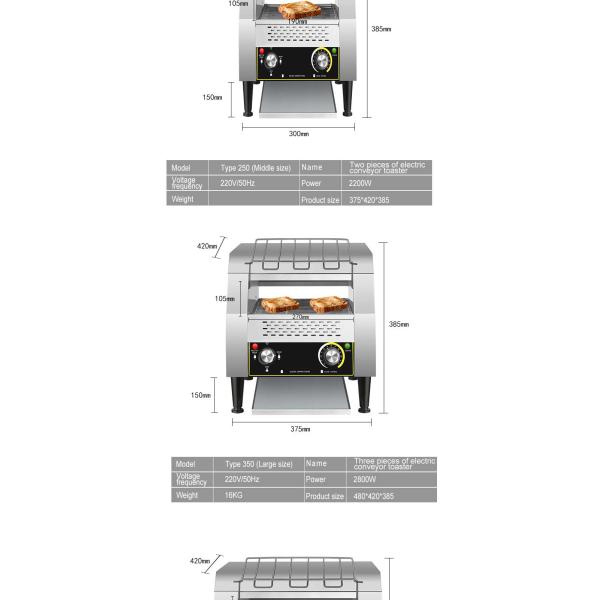 300-350 шт/час Торговый электрический конвейерный тостер для производства хлеба