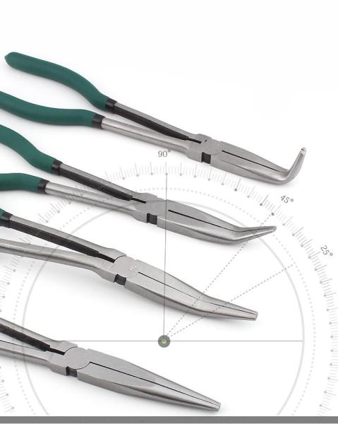 11 In. 45° Long Reach Pliers Set Straight Long Nose With Beveled Teeth Clip