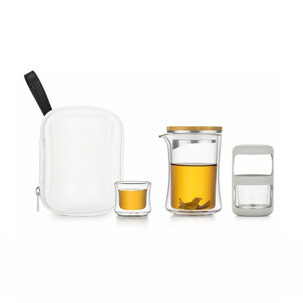 New Design Travelling Infuser Teapot Clear Tea Share Cup and Pot Set With Tray for Outside
