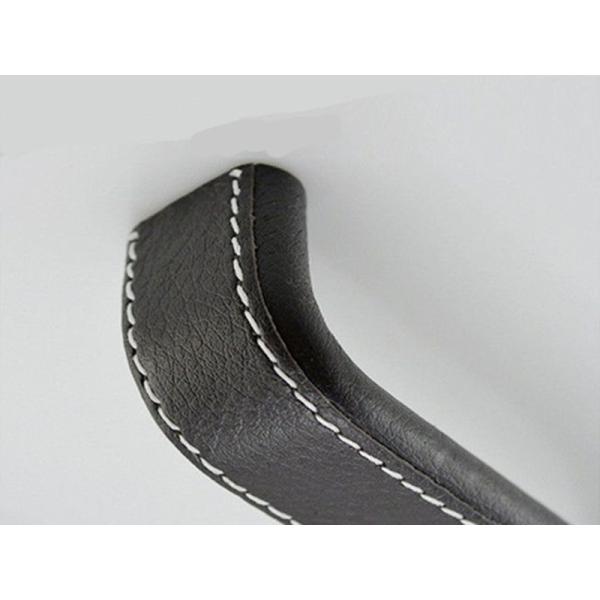 Square Arched Black Leather Furniture Handles Aluminum Cover Leather Pulls Elegant Dresser Knobs