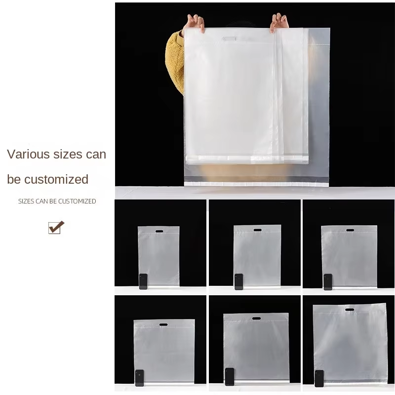 HDPE Self-adhesive Portable Plastic Tote Bag for Takeaway Color Box Packaging Plastic Bags Custom logo