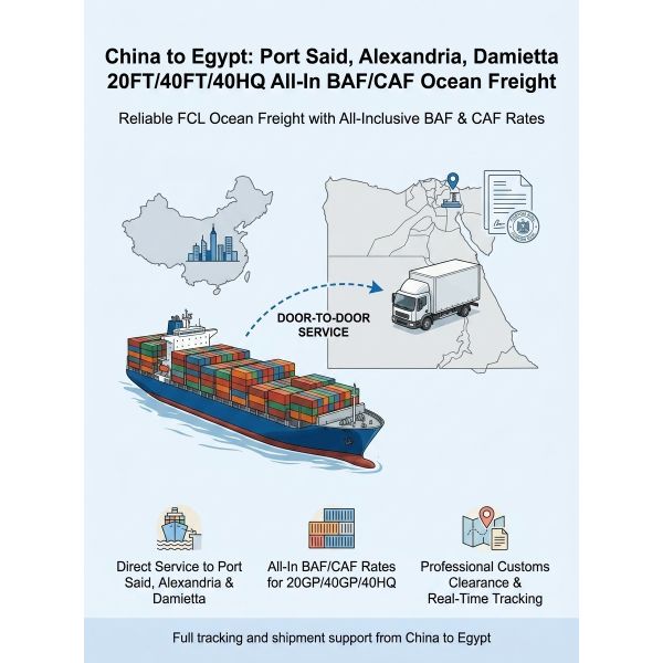 China To Egypt Port Said Alexandria Damietta 20FT/40FT/40HQ All-In BAF/CAF Ocean Freight