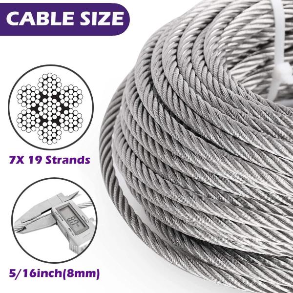 OEM 1/16-3/32 Wire Cable Galvanized Wire Rope with Clear Plastic Coating 150 ft 45.72 meters Steel Cable Coil Outdoors