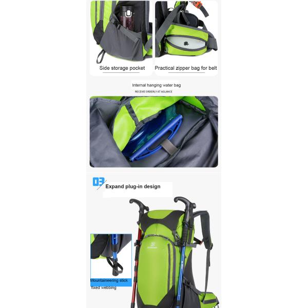 64cm Green Waterproof Hiking Backpack Women'S Lightweight Travel Backpack  40L