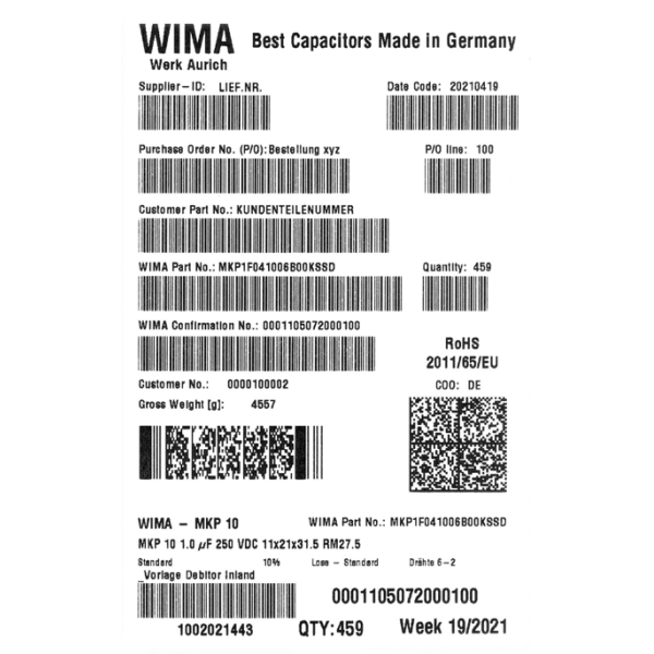 Metallized Polypropylene RFI Capacitor WIMA MKX2AW31004C00MH00 Suitable for Phase Neutral Connection