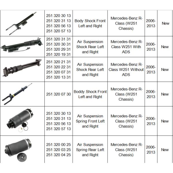 251 320 30 13 / 251 320 31 13  Mercedes Benz Air Suspension Parts Front Left and Right R - Class W251 Chassis