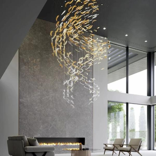 Wholesale Modern Luxury Flower Leaf Shaped Tawny Crystal Blown Chihuly Murano Glass Chandeliers Parts Hotel Ceiling Decoration